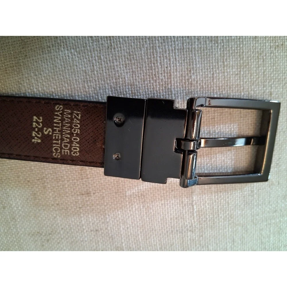 IZOD Reversible Belt Mens S Black Brown Good Textured Gunmetal Buckle 22-24